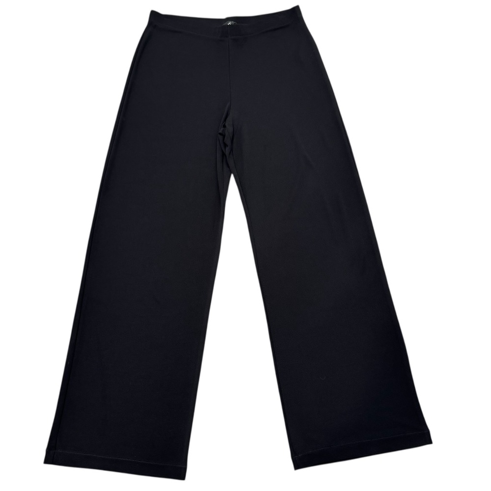 DKNY PETITE BLACK ELASTIC WAIST PULL ON WIDE LEG TROUSER PANTS - SIZE M/L